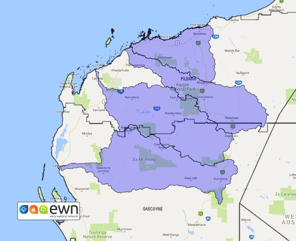 WA Flood Watch Pilbara Coastal Rivers Fortescue River Ashburton River